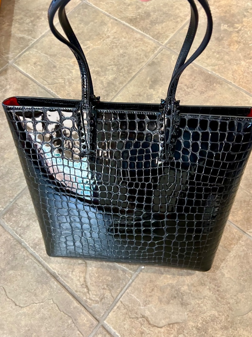 Women’s Christian Louboutin Black Embossed Croc Cabata Tote Bag - Picture 5 of 5